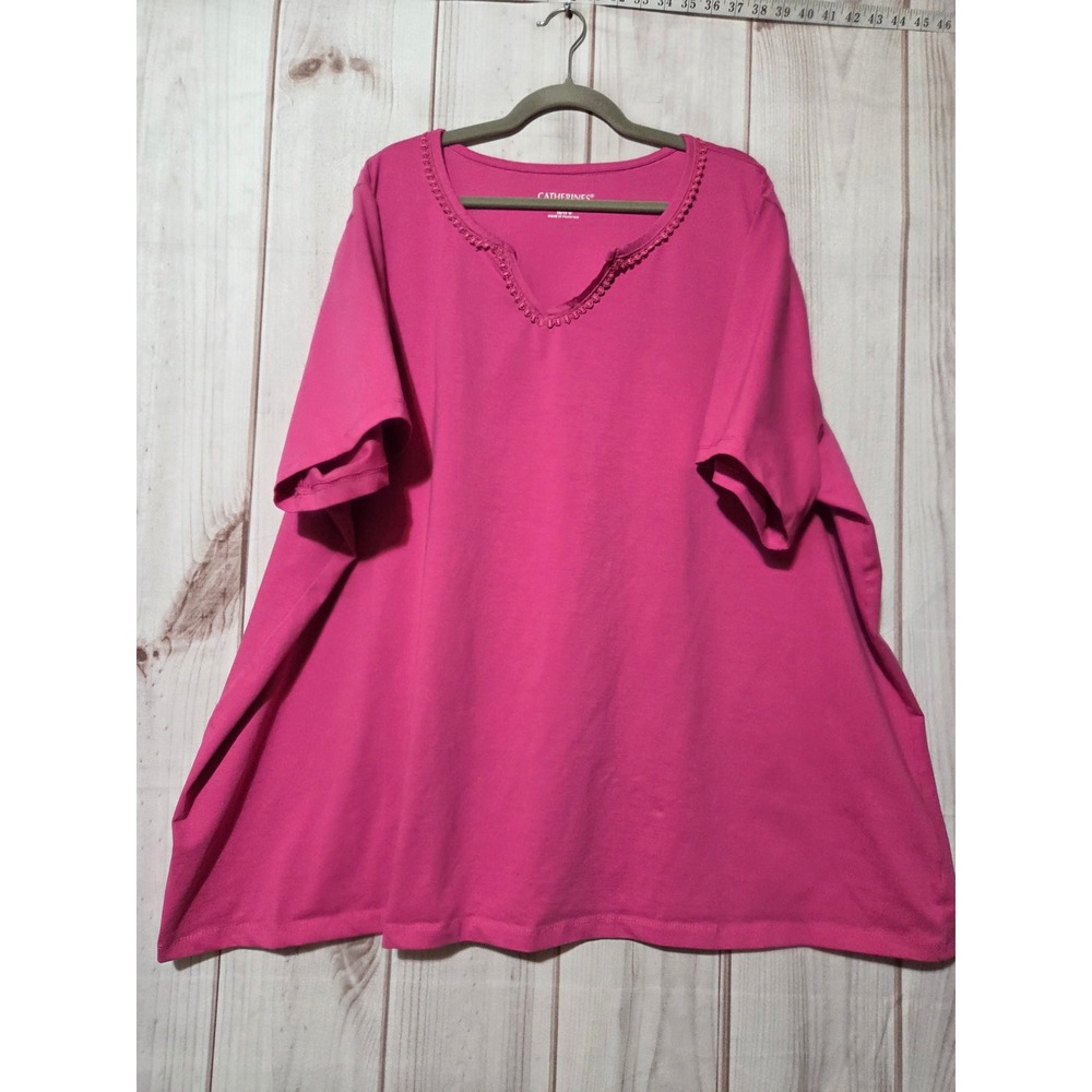 Catherines Suprema Collection Pink‎ Lace Trim V-Neck Top Plus Size 4X 30/32W